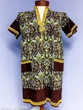 Ethnic Tunic Men's Vtg Handmade India/African Burg/Gr/Gry Print Shirt/Tunic S/M