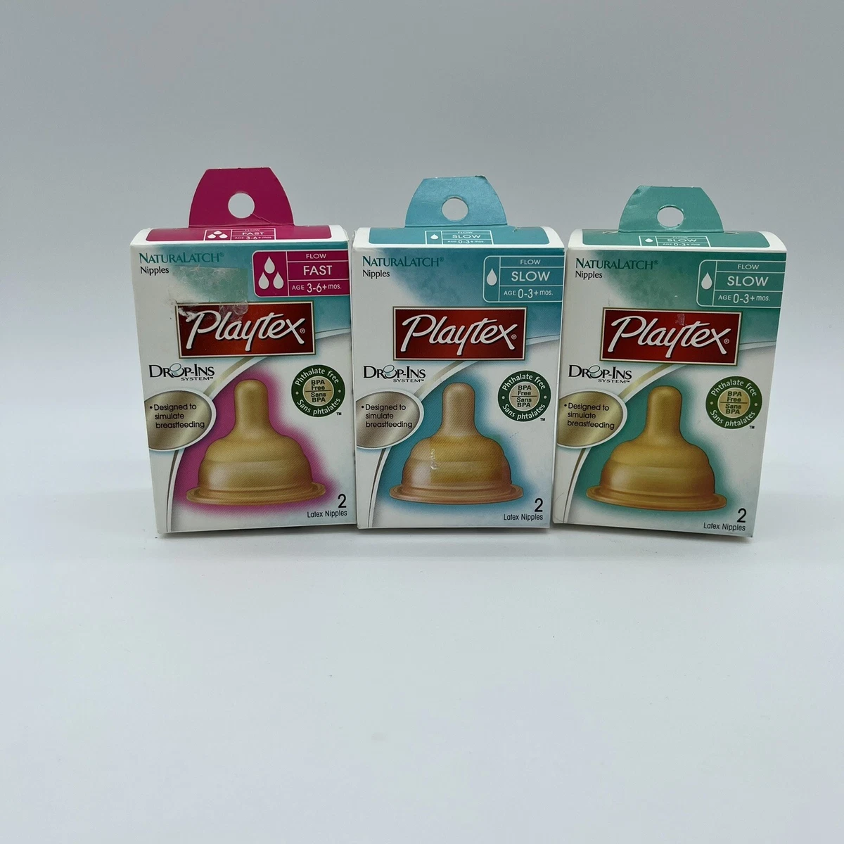 3x Playtex Naturalatch Drop In Latex Nipples Fast Flow