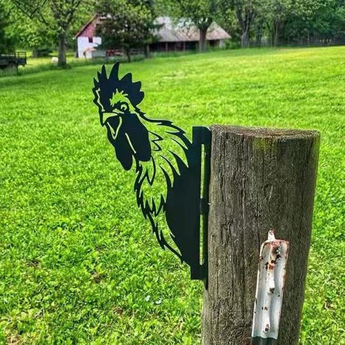 Farm Peeping Chicken Metal Art Outdoor Decor Garden Fence Decoration Farmhouse B