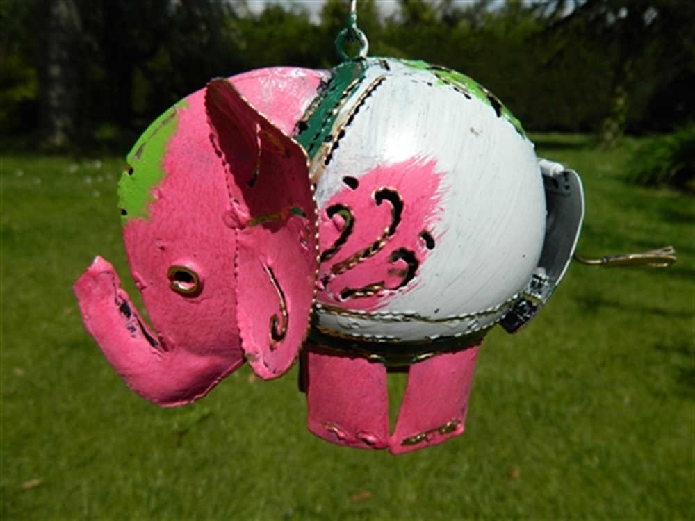 Metal Elephant Garden Ornament Hanging Tea light Candle Holder - Pink Elephant