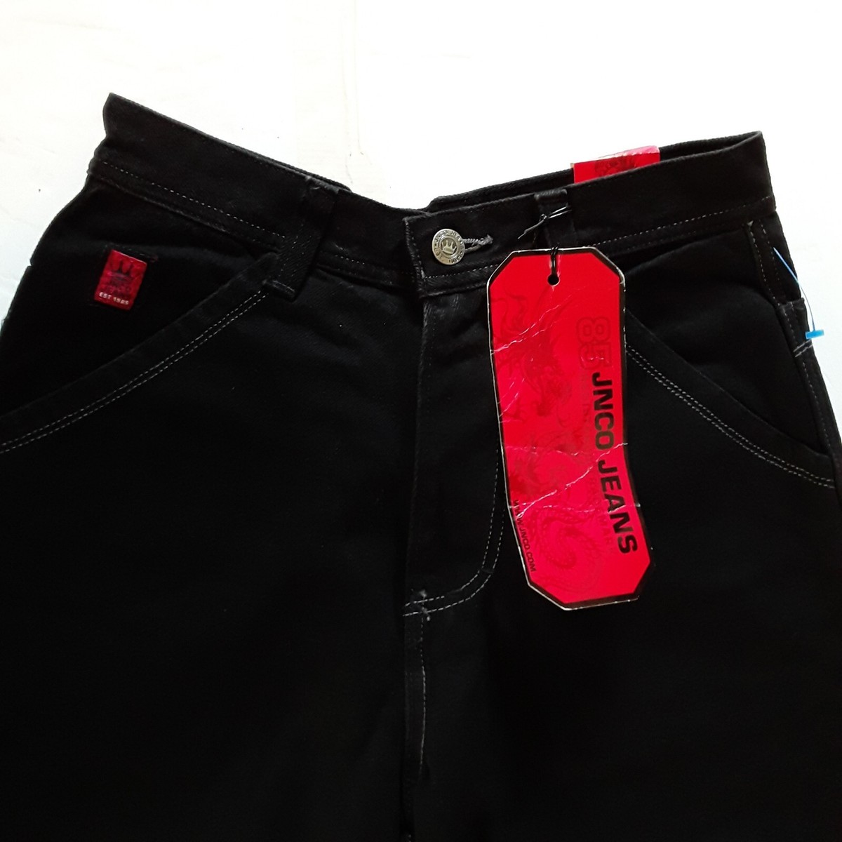 NWT JNCO Vintage 90s Y2K Baggy Black Denim Jeans SPELLOUT 30x30