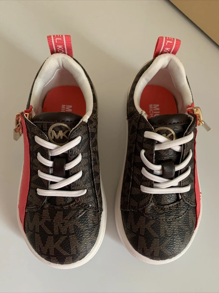 Michael Kors Niño Bebé Niños Jem Alex Marrón/Geranio MK Tenis Zapatos Talla 6 Foto 2 de 4
