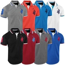Polo Shirt Embroidered Horse Rider Logo Mens Short Sleeve Stretch Golf Slim Fit