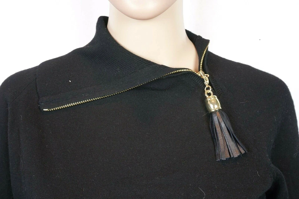 Per Se водолазка свитер черный молнии золотой кисточки разделить шеи размер большой - Изображение 3 из 4