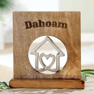 Holz Rahmen mit Schrift ''Dahoam'' Mangoholz, Aluminium Haus 23 x 23 x 5 cm GILDE