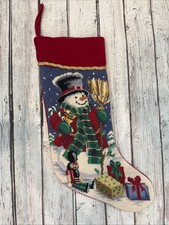 Needlepoint Christmas Holiday Snowman With Presents Stocking