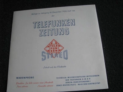 Telefunken Zeitung-Beilage zu Jahrgang 32 7" Vinyl-1959 Germany-TST 72 582 - Bild 1 von 4