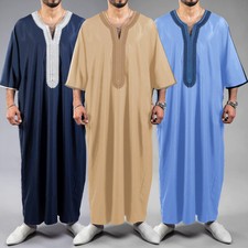 Moroccan Men Embroidery Caftan Kaftan Thobe Abaya Robe Dress Long Shirt Eid