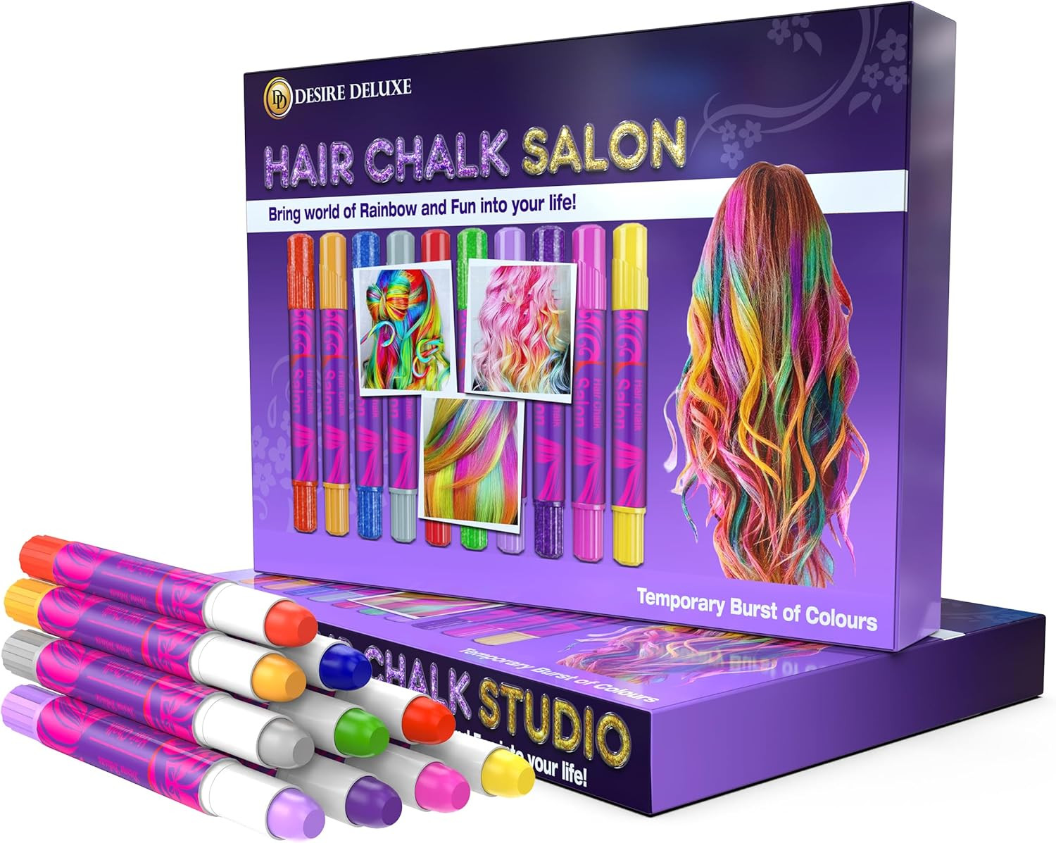 Hair Chalk Gift for Girls - 10 Temporary Non-Toxic Easy Washable Hair Dye Colour