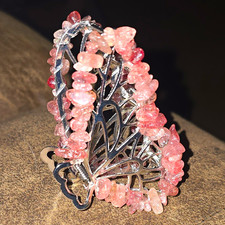   NWOT Pink Crystal Chip Metal Butterfly Hair Claw Clip Silver Tone Sturdy Hold