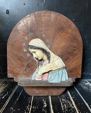 Antique Plaster Madonna Virgin Mary Large Handmade Catholic Wood Wall Hanging