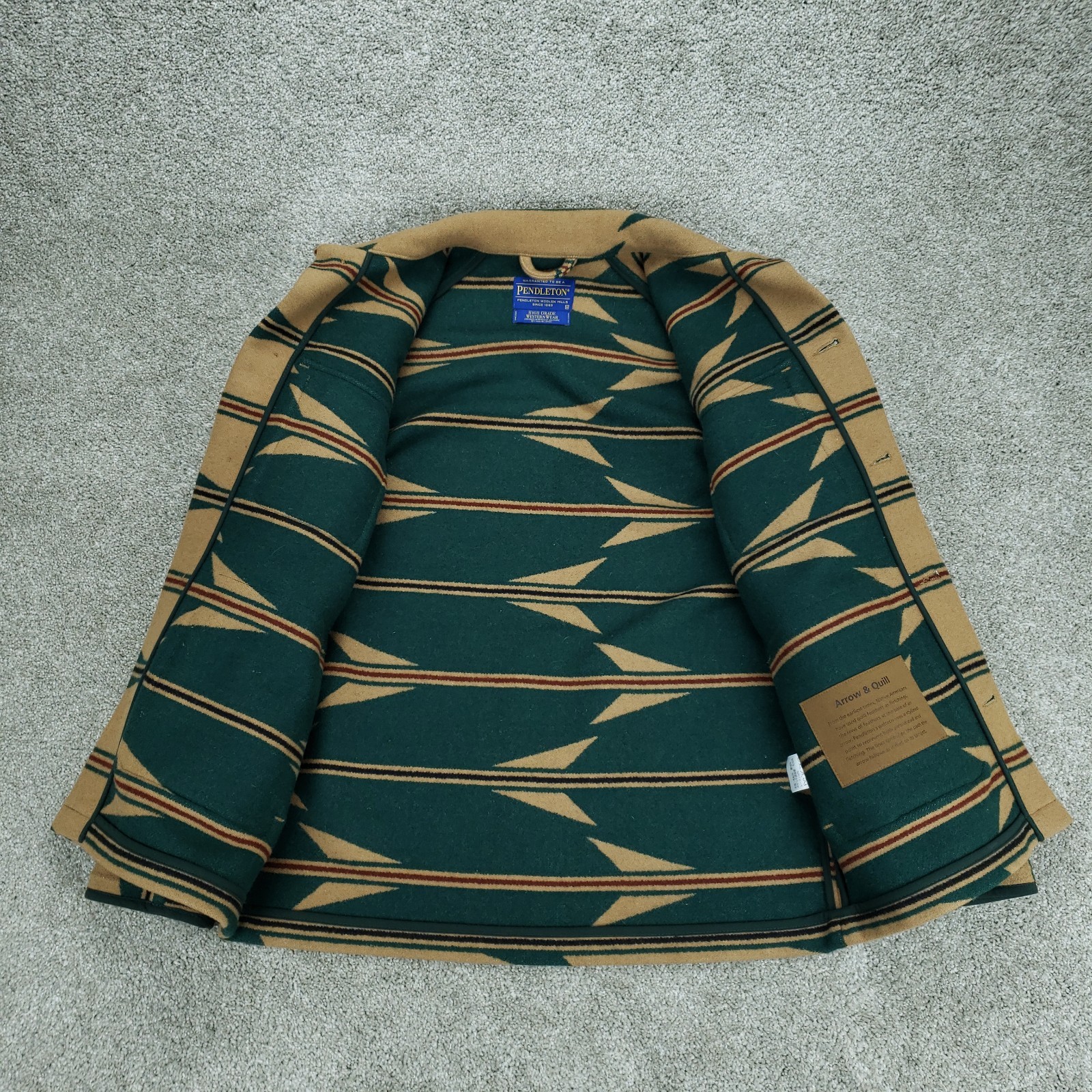 Pendleton Jacket Mens Medium Brown Green Arrow & … - image 6
