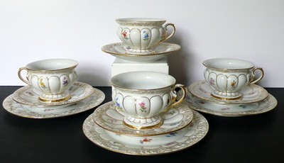 MEISSEN X-Form Germany 3 Porcelain Trios, Cups,Saucers,Plates + Cup & Saucer #3