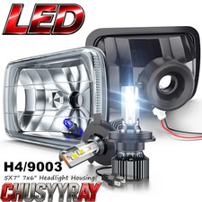 7x6 Glass Lens Metal Headlight 6000k Led H4 Light Bulb Headlamp Pair