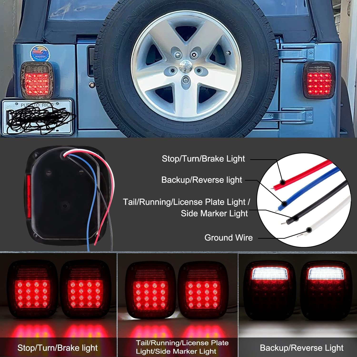 2Pcs Square Rear Combination Tail Lights Lamps Assembly w/Side Marker Lights ...