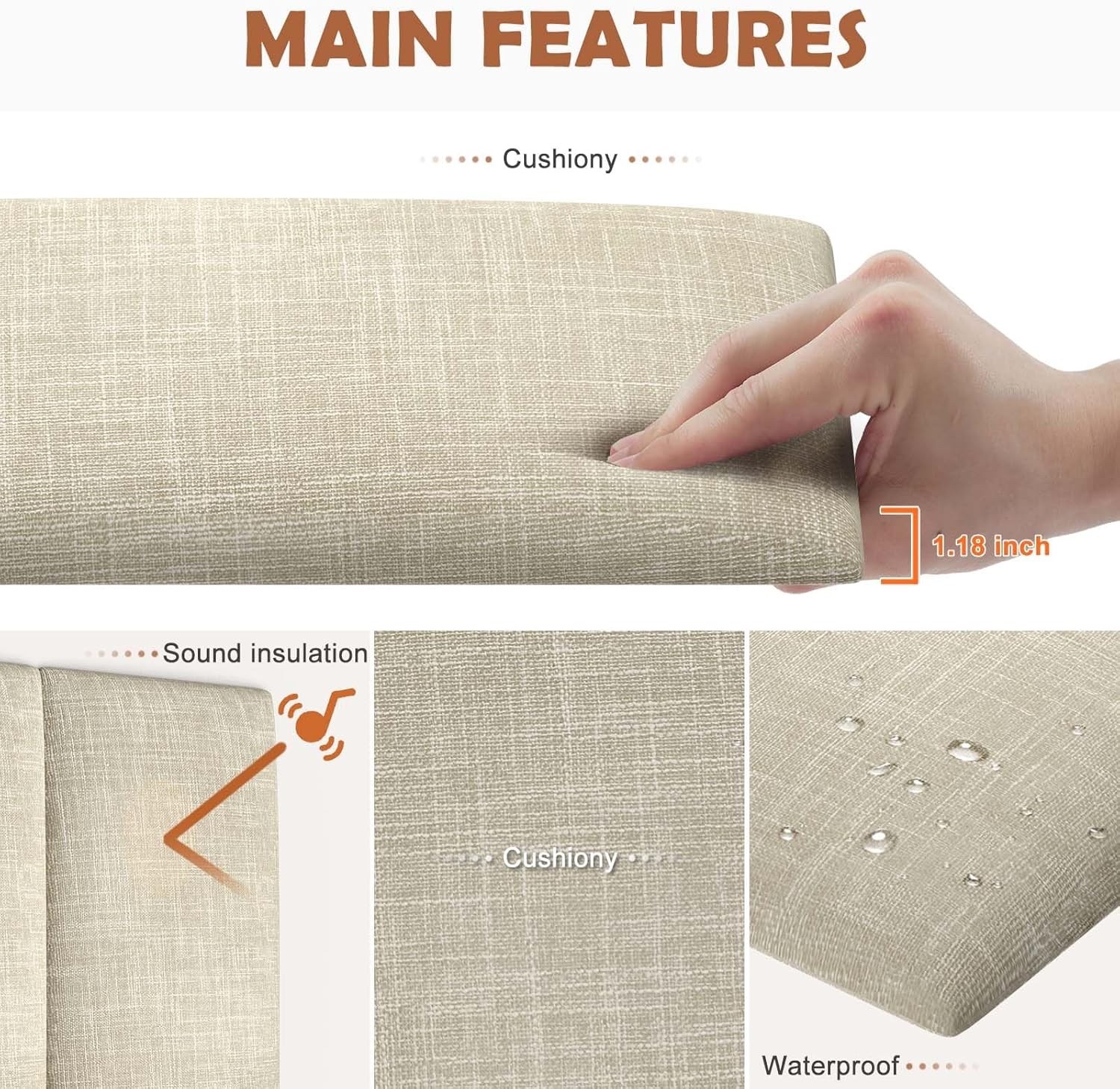 Upholstered Wall Mounted Headboard, 12 Wall Panels Peel and Stick Beige 10x24"