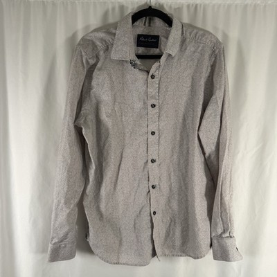 Robert Graham Dress Shirt Men's Large Grey Button Up Long Sleeve Collared Printe
