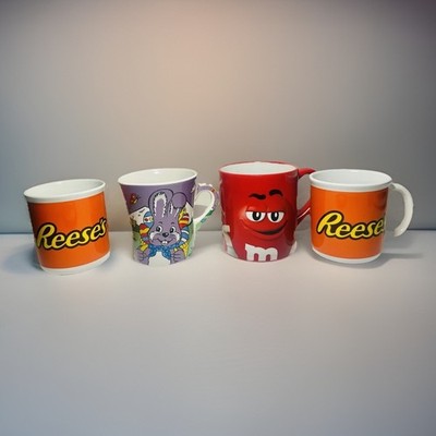 Lot of 4 Candy Mugs Coffee Cups Hershey M&M S, Reese s, & Milka Osterbecher N6