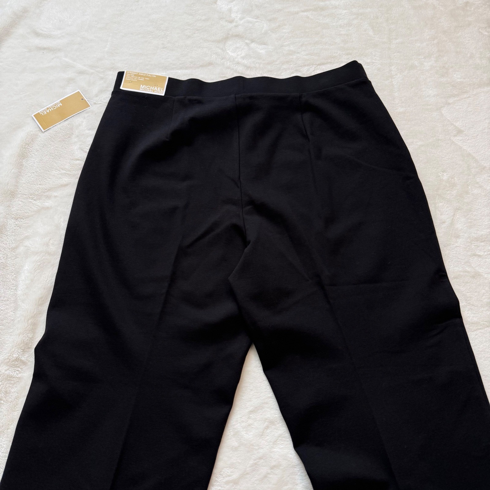 NWT Michael Kors Black Straight Ankle Pull-On Pants Gold Button High Rise L thumbnail 9