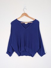 Poetry UK 14 Bright Blue Cropped Waffle Knit Cotton Jumper