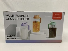 JunVpic Multi-Purpose Glass Pitcher 64oz 2qt Cold Brew Coffee Maker Gray Lid NEW