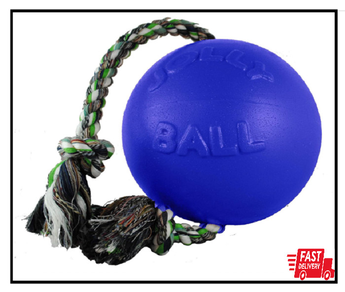 Jolly Pets Romp-n-Roll Rope and Ball Dog Toy 8 Inches/Large Blue New