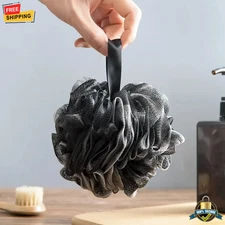 Black Shower Mesh Sponge – Soft Bath Puff Loofah Body Exfoliating Scrubber