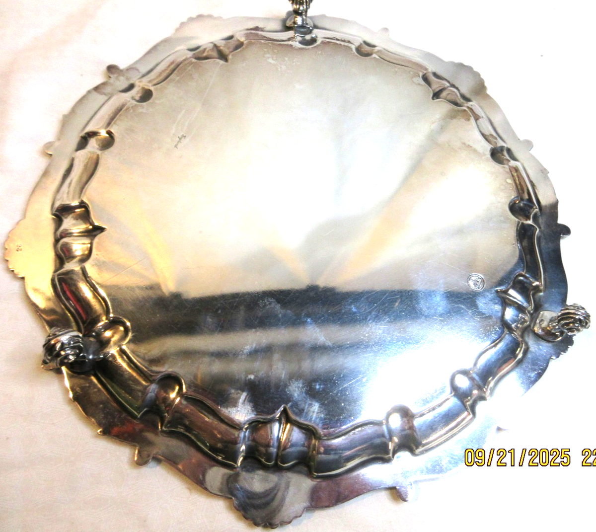 BARKER ELLIS~ SILVER PLATED THREE FOOTED TRAY ~ ENGLAND, MARKED~1