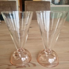 Pair Of Vintage Italian Wine Chapagne Glasses Luigi Bormioli Pink And White