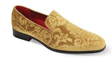 Men's Fancy Dress Shoes Slip On Loafer Plain Toe Lasered Gold Velvet Smoker 7046