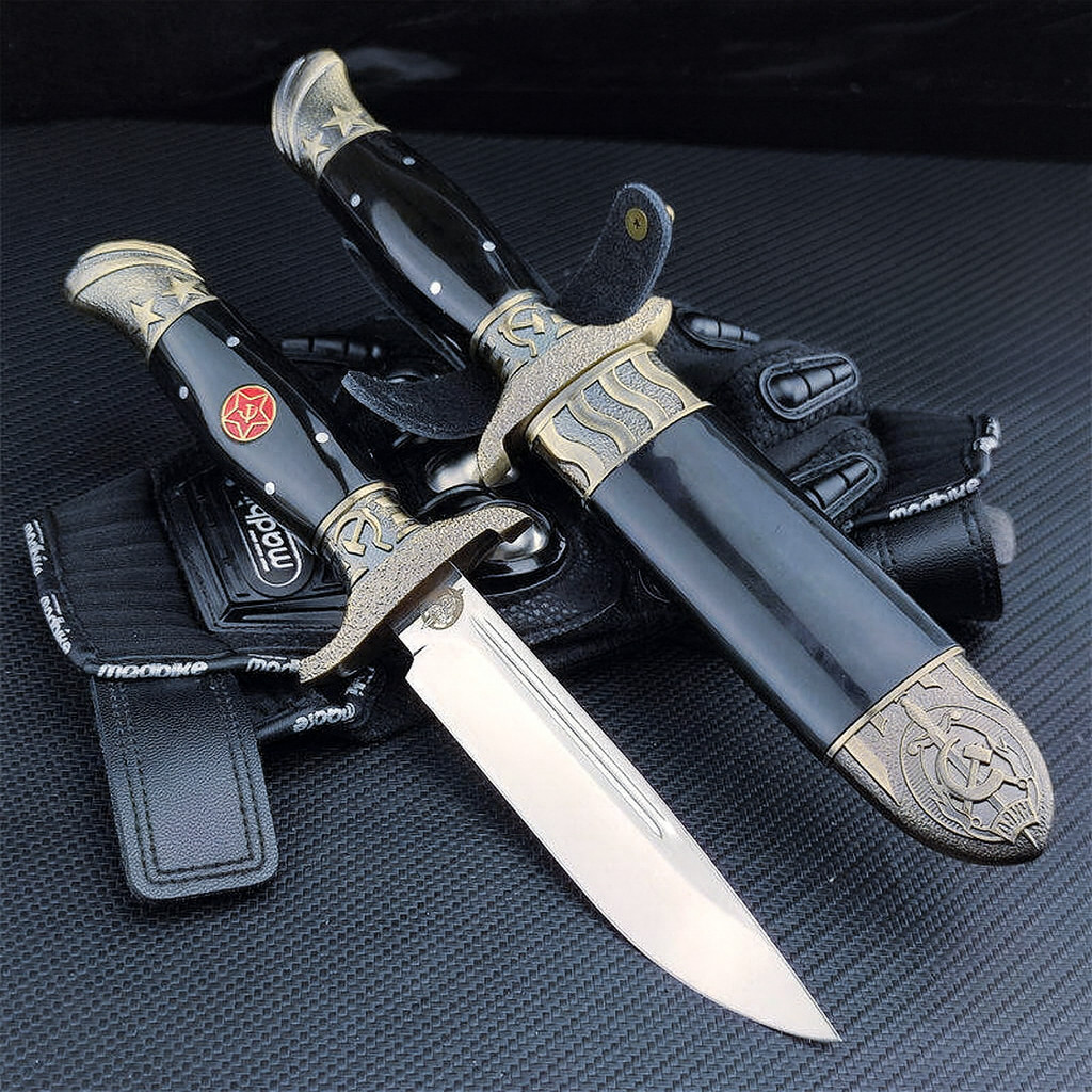 Russian 10" Finka KGB NKVD Fixed Blade Knife Hunting Outdoor Knife with Sheath