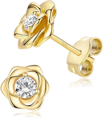 14K vergoldet 925 Sterling Silber Post Rose Blume Ohrstecker für Damen Bir