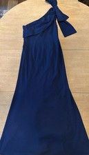 Adrianna Papell Stretch Crepe One Shoulder Gown With Bow Accent Sateen Sz10 EUC