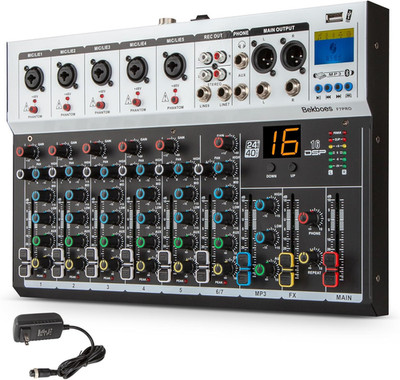 Professional Audio Mixer, 7 Channel, Input 48V Phantom Power Stereo Digital USB 