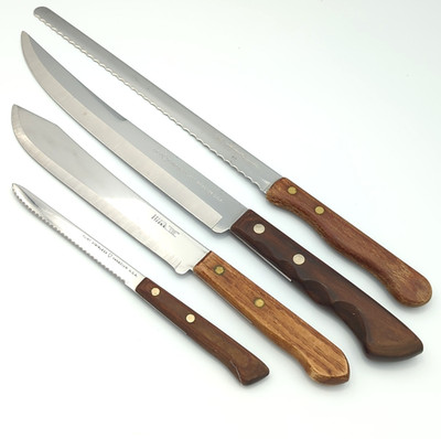Vintage Lot of 4 Ecko Flint Eterna Stainless Vanadium USA Knives Wood Handles
