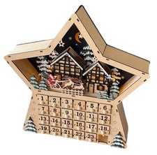 Christmas Holiday Wooden Light Up Advent Calendar Drawers Santas Sleigh Village