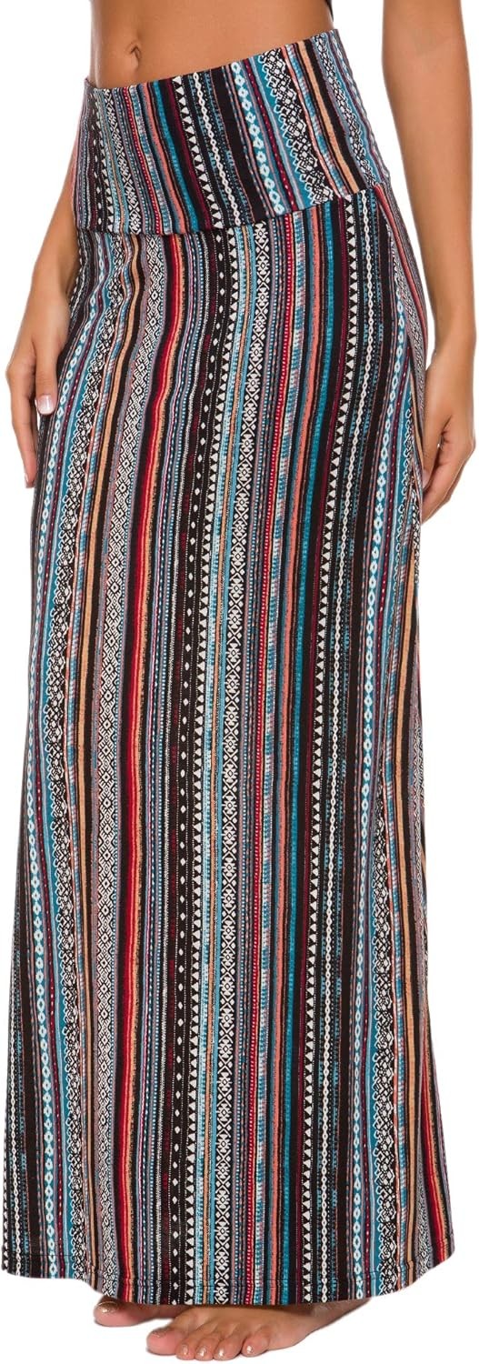 Women's Stylish Spandex Comfy Fold-Over Flare Long Maxi Skirt