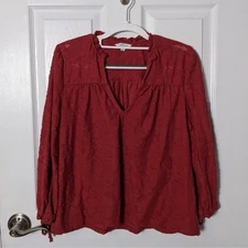 EUC Lucky Brand Red Lace Bohemian Sheer 3/4 Sleeve Blouse Top Size XS