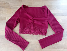 Mädchen Damen  Oberteil Bluse Shirt langarm bauchfrei Gr. XS wein rot NEUw