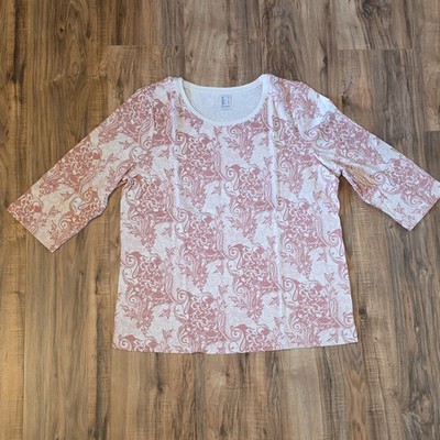 H&M Women s Pink/White Paisley 3/4 Sleeve Round Neck Cotton Knit Tee 12