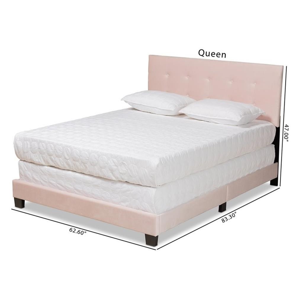 Bowery Hill Modern Velvet Fabric Upholstered Queen Size Panel Bed in Light Pink