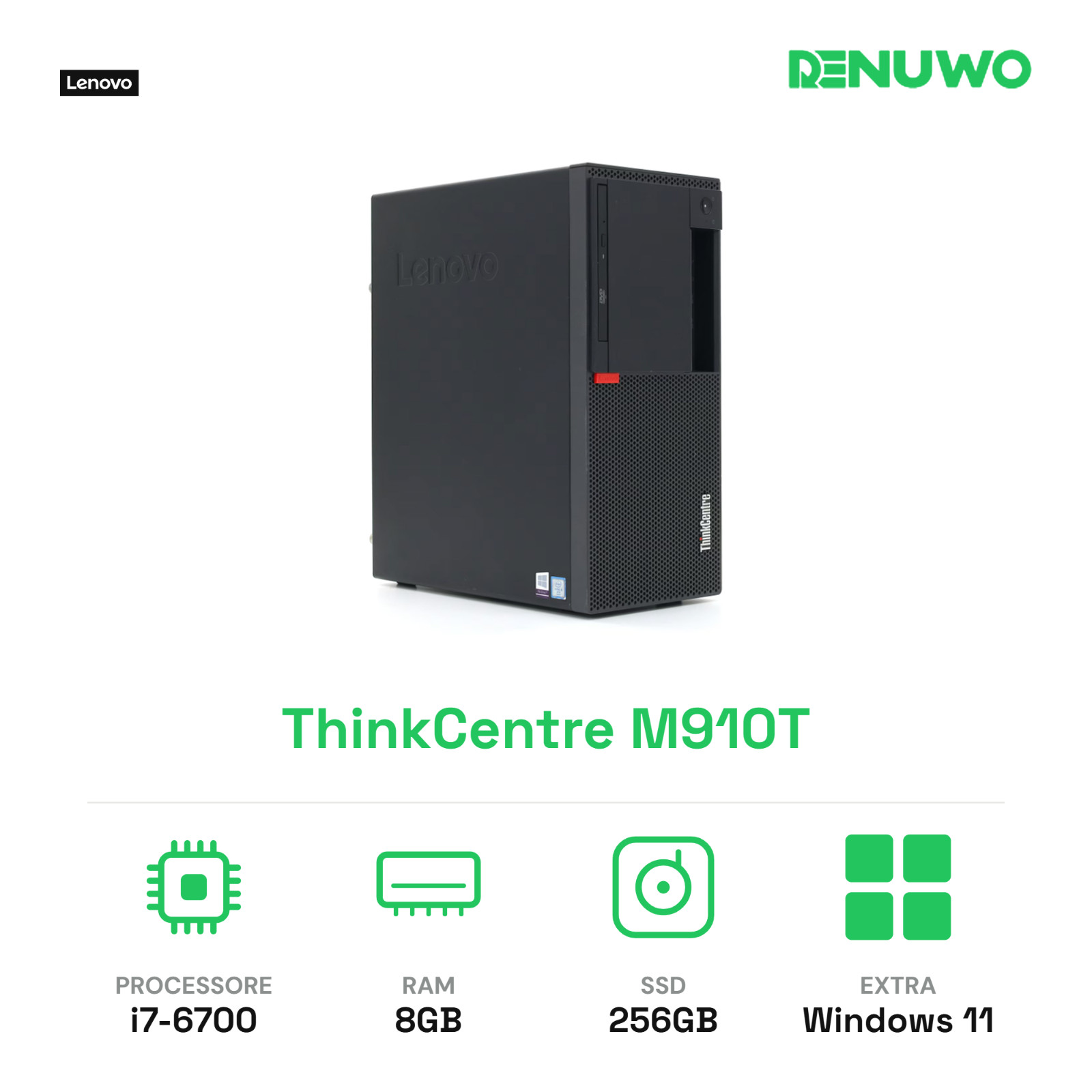 LENOVO M910T PC Computer MT Intel i7-6700 Ram 8gb Ssd 256gb Wifi Win 11 Pro