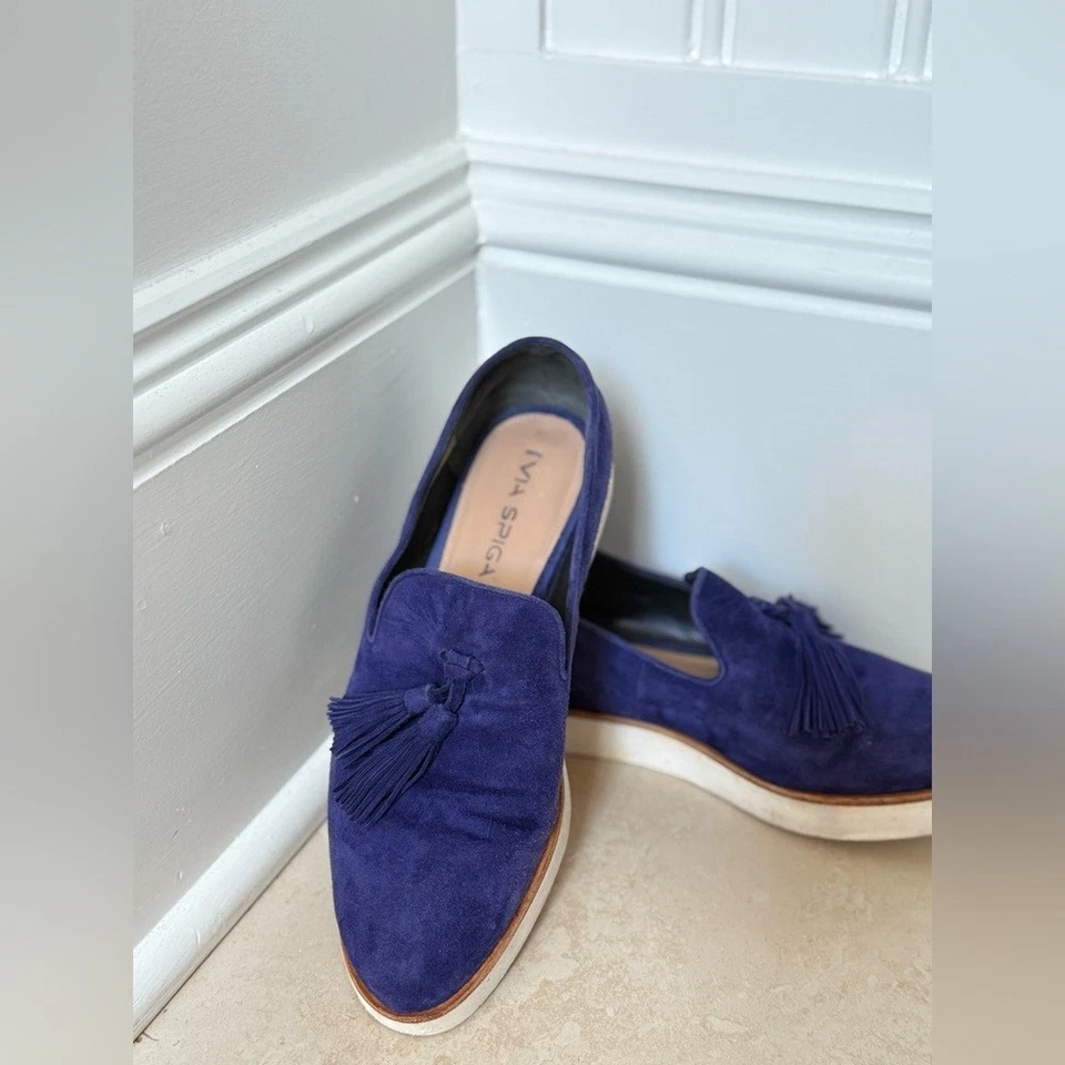 Mocasines Via Spiga Azul Gamuza Borla - Estilo L5490 (Mujer Talla 7 / EU 37) Foto 2 de 4