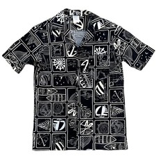 Vintage 80s Hilo Hattie Hawaiian Black Camp Collar Button-Down, Small