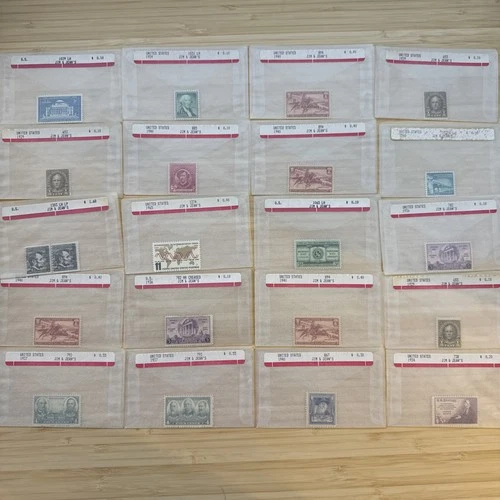 US Stamp Lot 20 Mint Singles MNH MH 1910s-1950s Collection Vintage Glassines