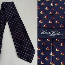 Brooks Brothers Makers USA Silk Neck Tie Italy Sailboats Navy Blue Red Nautical