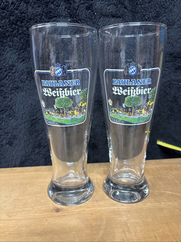Paulaner Weissbier .5L Beer Glasses Germany Breweriana Set Of Two