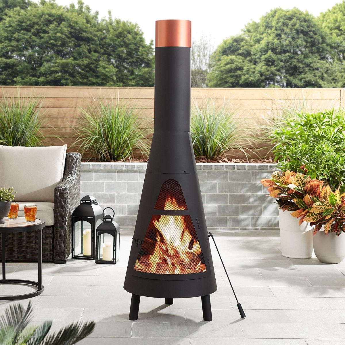 Wood Burning Chiminea Round Powder Coated Steel Outdoor Yard 67