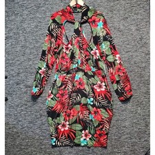 Fashion To Figure Floral Cross Front Dress Womens 2X Black Tropical Long Sleeve