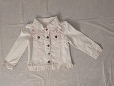 Nannette, white denim jacket with pink and blue embroidery. Size 3T